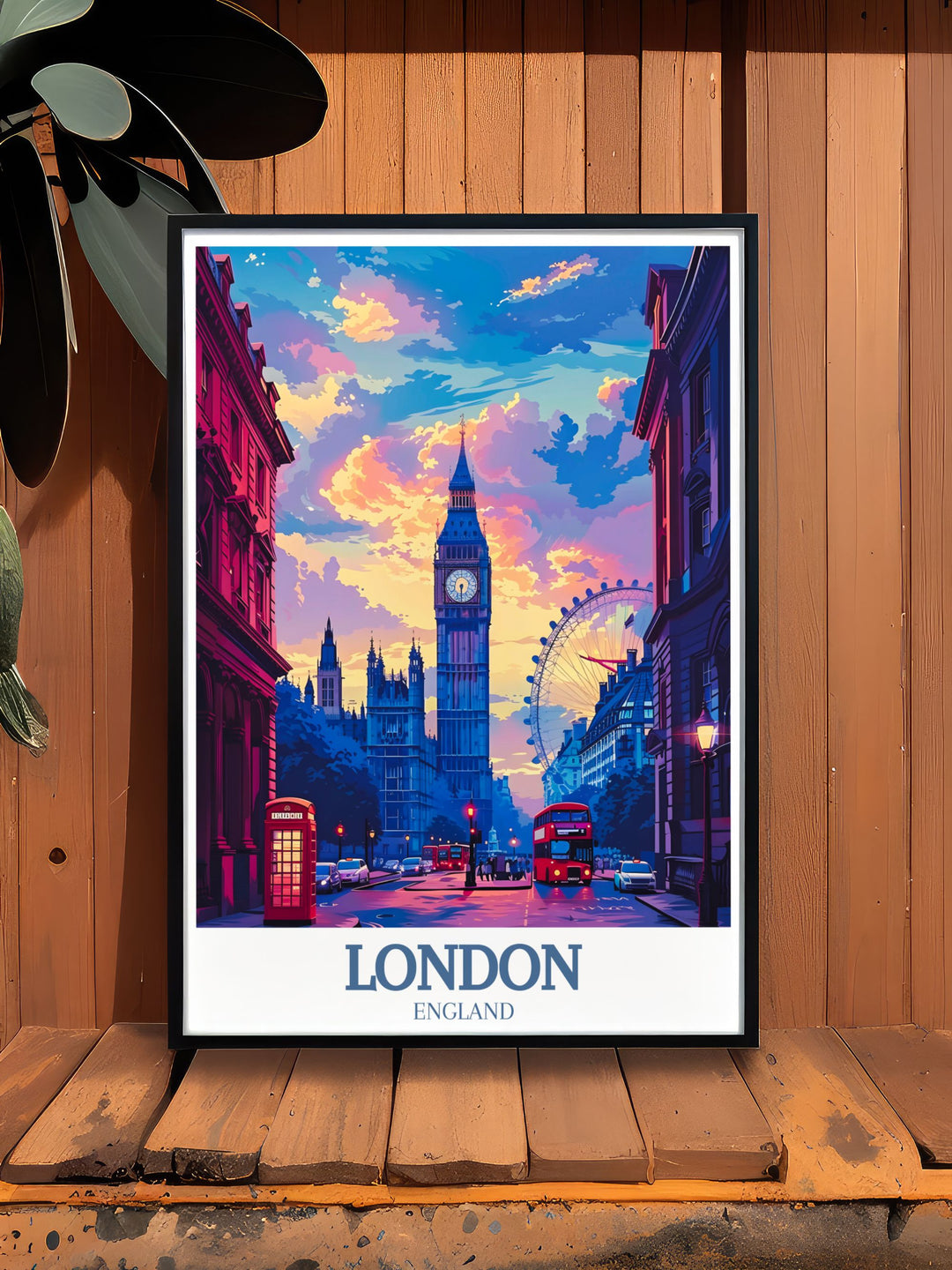 Elegant artwork of Big Ben and London Eye providing a stylish view of Londons famous landmarks. This perfect home decor piece adds a modern touch to your space with its detailed and vibrant representation of Londons iconic structures