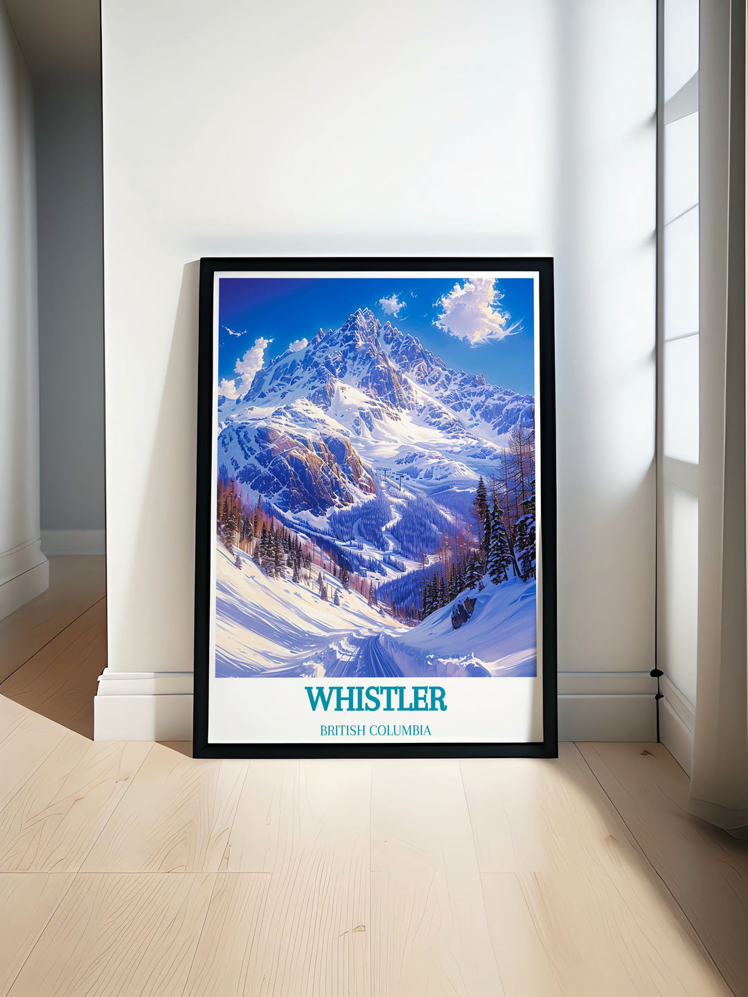 Detailed fine art print showcasing the stunning winter landscapes of Whistler Blackcomb in British Columbia. This piece highlights the resorts vast terrain and pristine snow, perfect for ski enthusiasts and nature lovers.