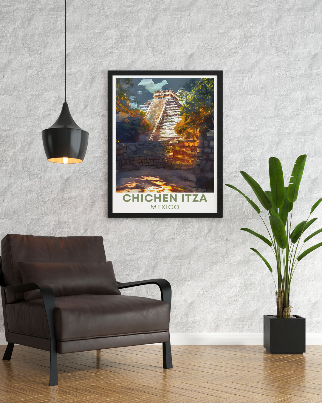 Bring the ancient wonders of Chichen Itza into your home with this stunning wall art. Perfect for those who appreciate Mexico City travel prints and Chichen Itzas rich history. A great piece for home decor or as a thoughtful gift.