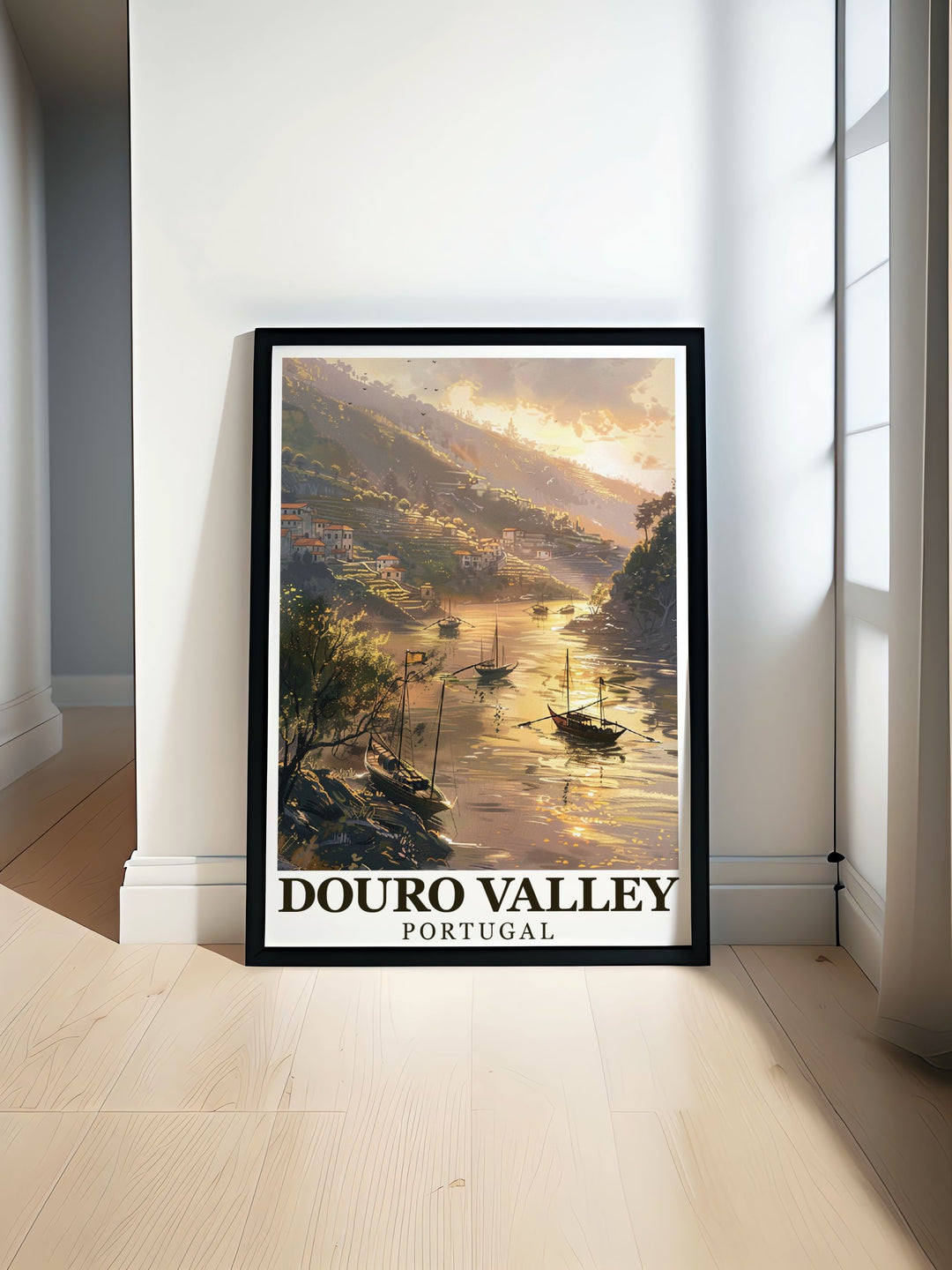 This Douro Valley poster highlights the peaceful beauty of Portugals wine region, with its terraced hills and winding river. Ideal for home décor or as a special gift, this travel art brings the scenic elegance of the Portuguese countryside into your home.