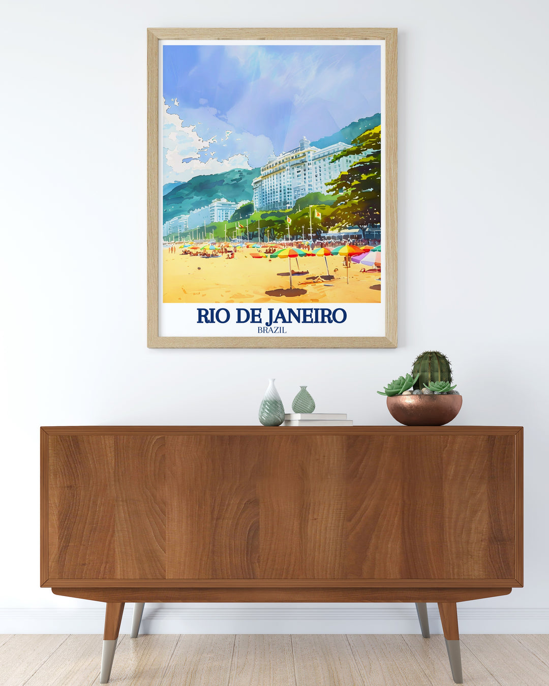 Rio wall print showcasing the colorful and vibrant streets of Brazils beloved city. This travel poster is a great addition to any collection, celebrating the culture and beauty of Rio.