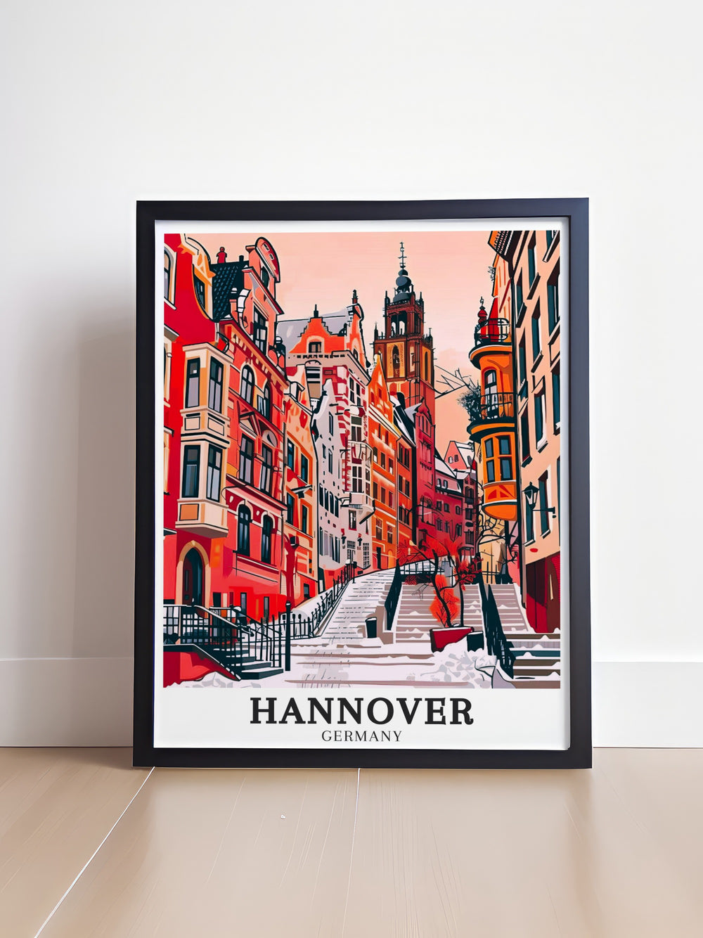 Framed art of Hannover Germany focusing on the iconic Old Town with its picturesque squares and historic buildings a stunning focal point for anyone who appreciates the beauty of traditional European cityscapes