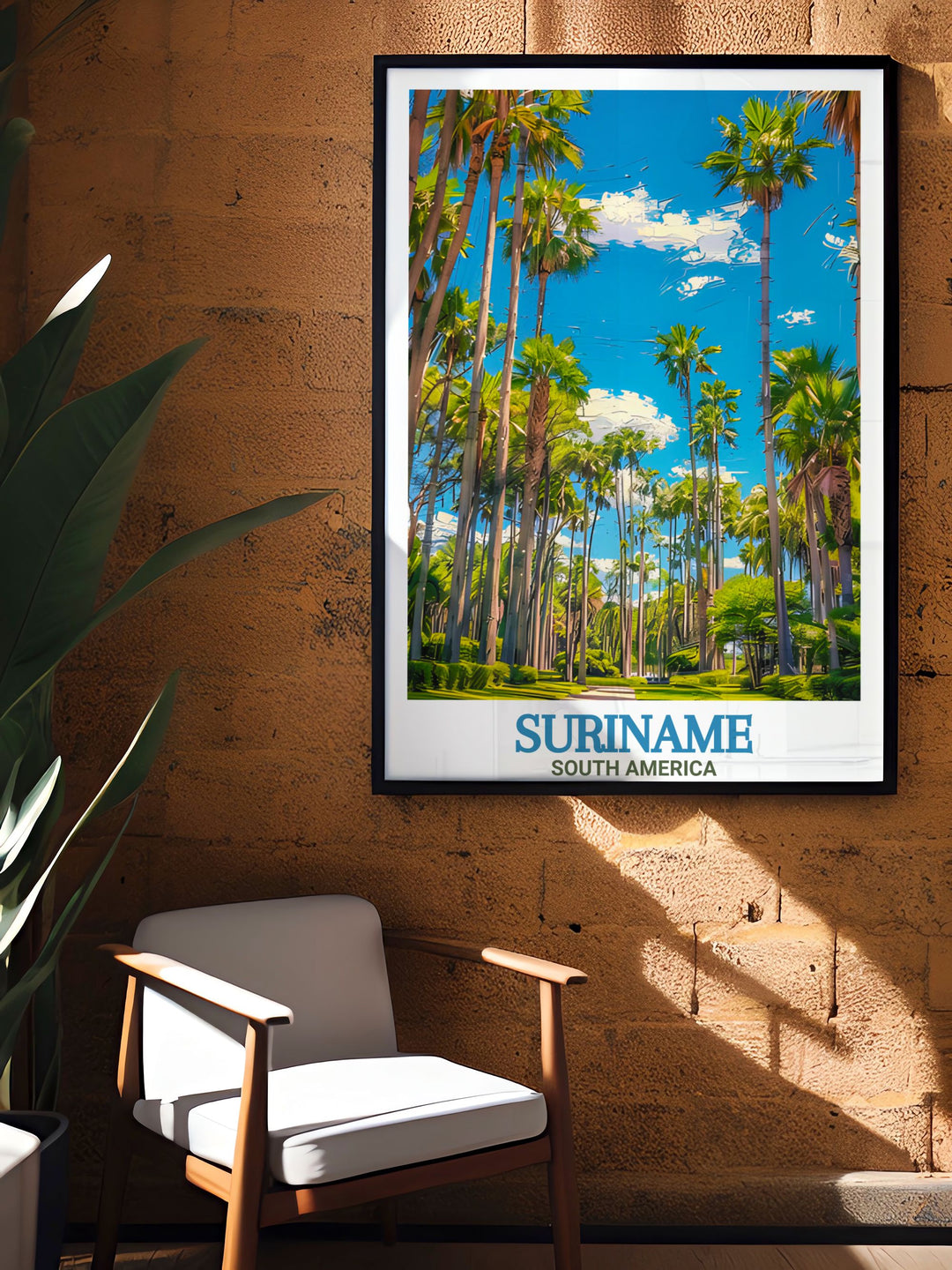 Suriname Wall Art featuring the lively atmosphere of Paramaribo and the peaceful landscapes of Palmentuin. Perfect for modern home decor and personalized gifts for special occasions.