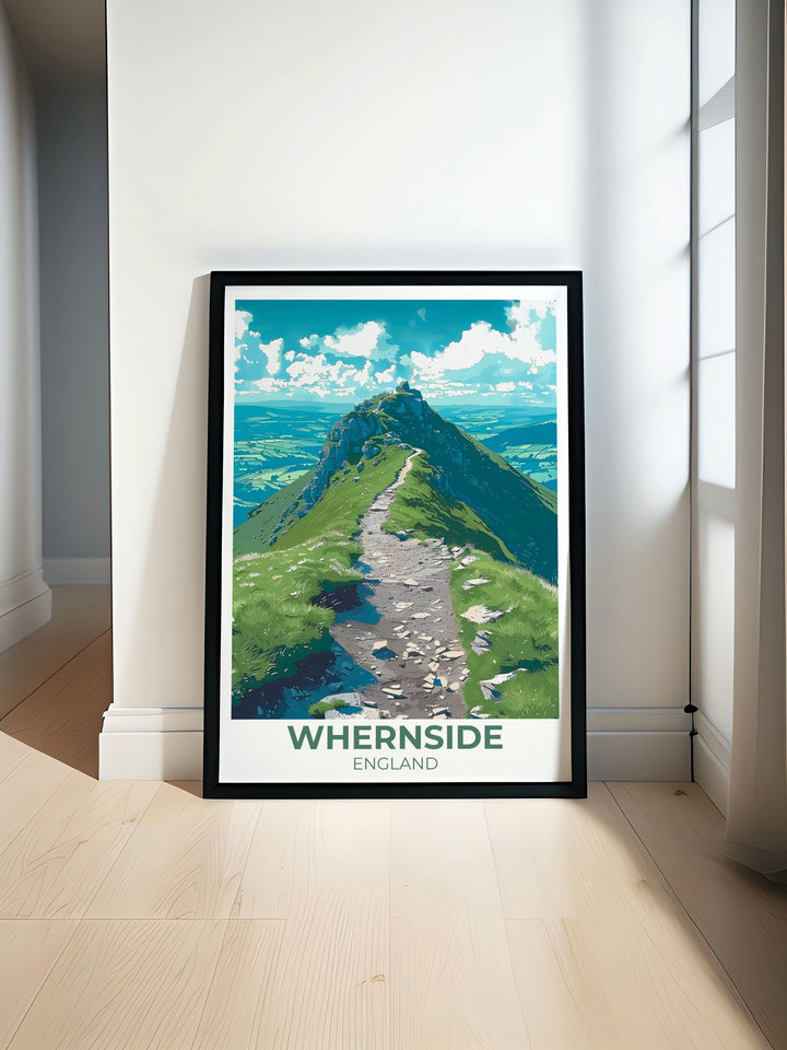 Detailed fine art print showcasing the majestic summit of Whernside in the Yorkshire Dales. This piece highlights the peaks stunning landscapes and serene atmosphere, perfect for nature lovers and hiking enthusiasts.