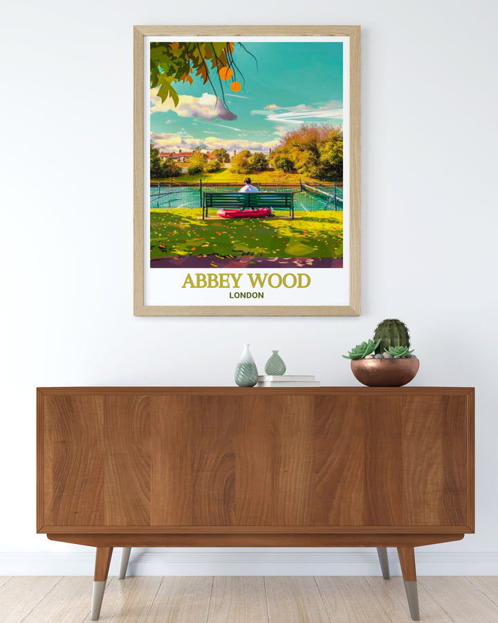 Bostall Gardens Modern Prints featuring the natural beauty of South East London paired with the historic charm of Lesnes Abbey Woods a perfect way to bring a touch of Londons heritage into your home living room or office space