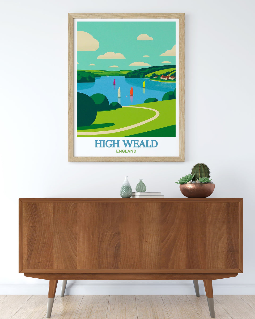 High Weald AONB and Bewl Water art print showcasing the enchanting landscapes of Kent and Sussex perfect for adding a touch of British countryside charm to your home decor collection or as a gift for travel enthusiasts.