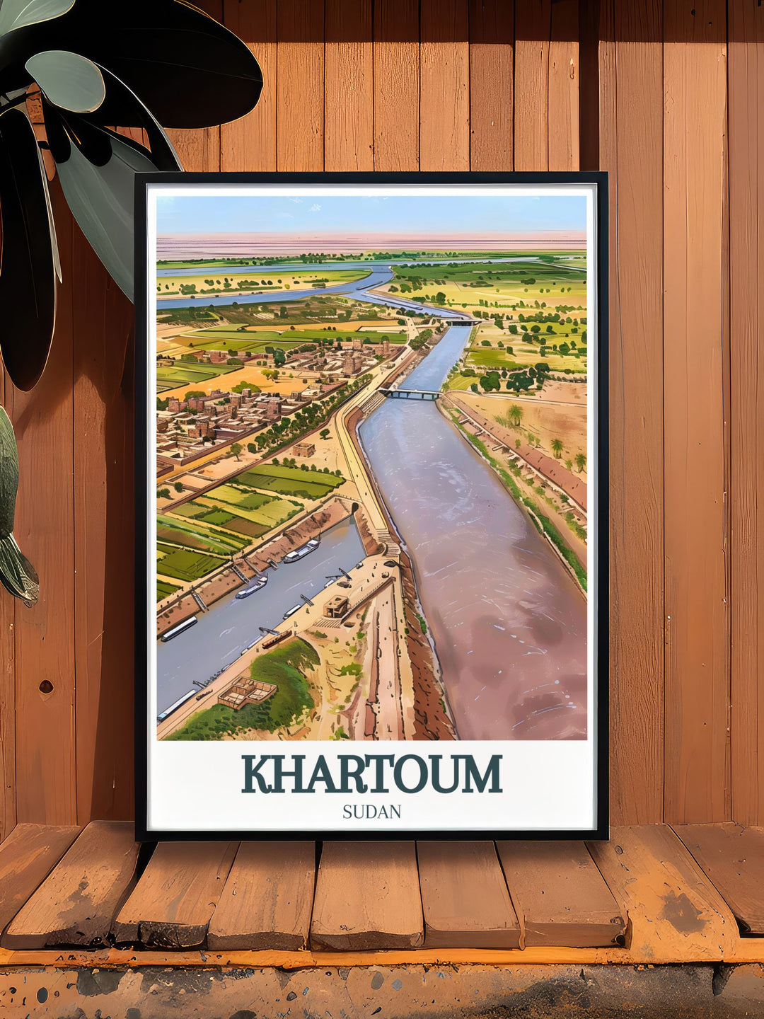 Unique Khartoum photo print featuring the Nile River Confluence Tuti Island and the city center perfect for modern decor