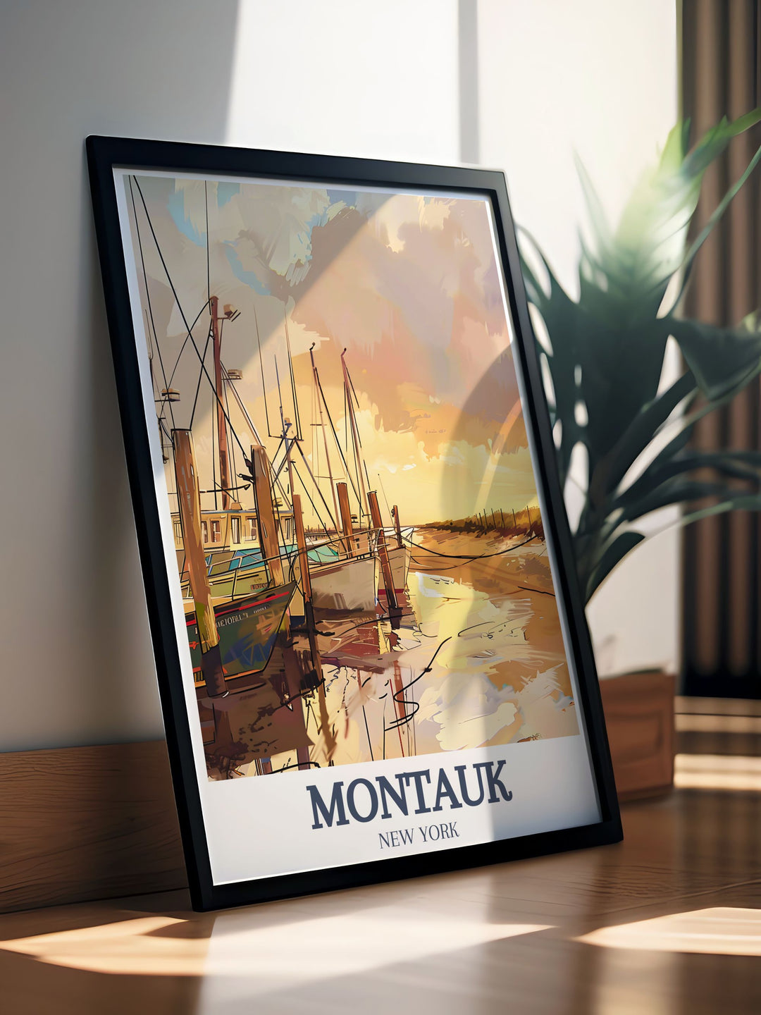 Modern Montauk Print of Gosmans Dock and Montauk State Park offering a fine line design perfect for stylish living room decor and memorable birthday presents