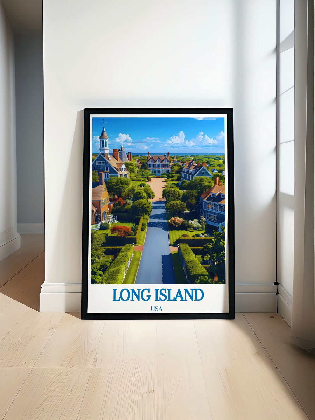 Experience the luxurious charm of the Hamptons with this detailed poster, capturing its upscale atmosphere and stunning beaches, perfect for adding a touch of elegance to your home.