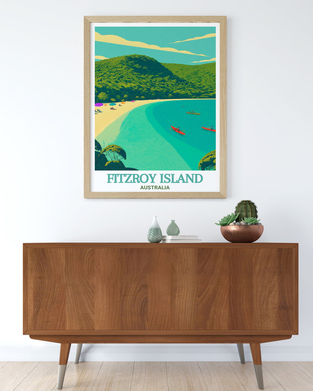 Welcome Bay travel print captures the peaceful beauty of Fitzroy Islands most serene spot. With its crystal clear waters and lush greenery, this Australia canvas art adds a touch of tranquility to any room, ideal for those seeking a tropical escape.