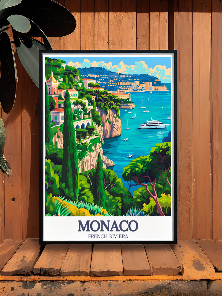 This stunning Monaco Poster Print captures the majestic beauty of Le Rocher, with the Mediterranean Sea in the background. Perfect for adding elegance and coastal charm to any space, this travel print celebrates the opulence and natural splendor of Monaco.