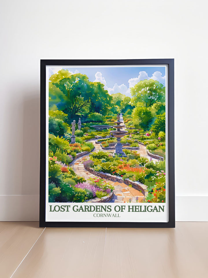 Inspiring Eden Project Poster with detailed illustrations of the renowned ecological site in Cornwall and Italian garden Productive gardens perfect for creating a serene atmosphere in your home