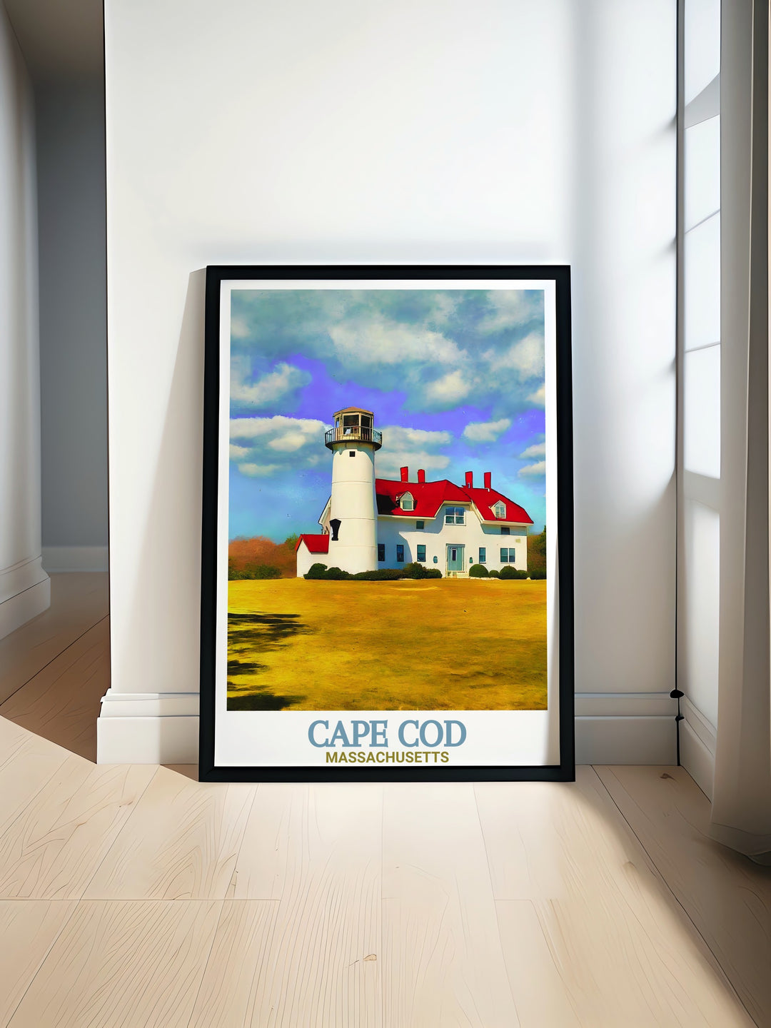 This vintage inspired travel print of Chatham Lighthouse brings a sense of nostalgia to your home decor. Ideal for anyone with a love for Cape Cods historical landmarks, this artwork is a perfect addition to a coastal themed room.