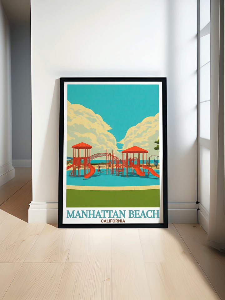 Our Polliwog Park canvas art offers a serene view of one of Manhattan Beachs most beloved parks. Combined with a stunning depiction of Manhattan Beachs famous shoreline, this travel print makes for a versatile and eye catching addition to any space.