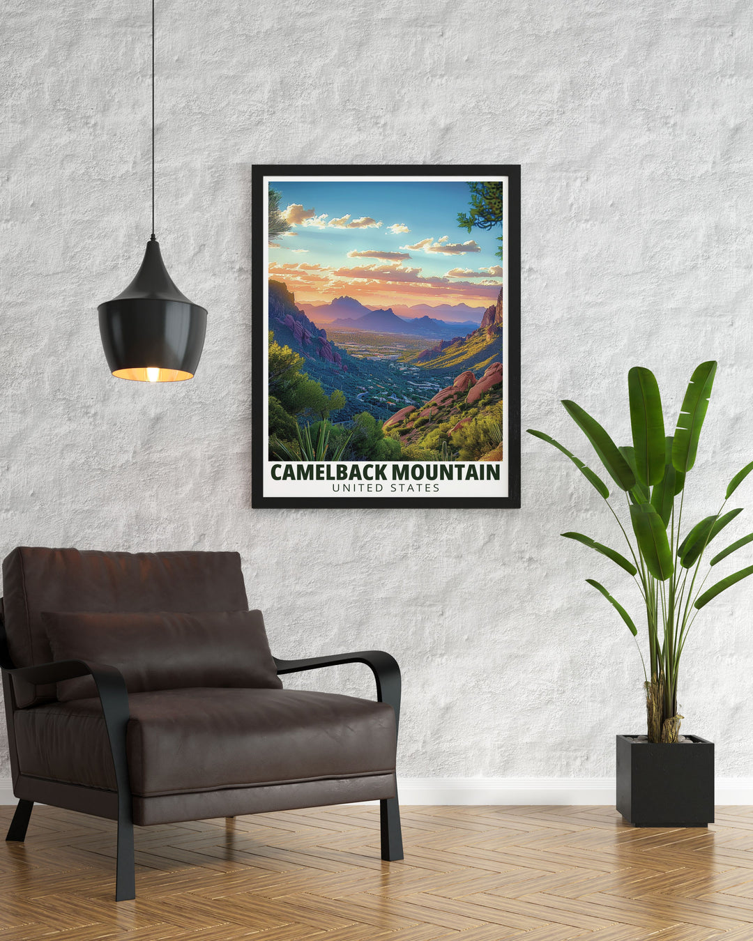 Capture the essence of Arizona with this stunning Summit View vintage print. Ideal for home decor or as a gift this Arizona travel art piece showcases the breathtaking views of Mt. Camelback and the unique beauty of Summit View.