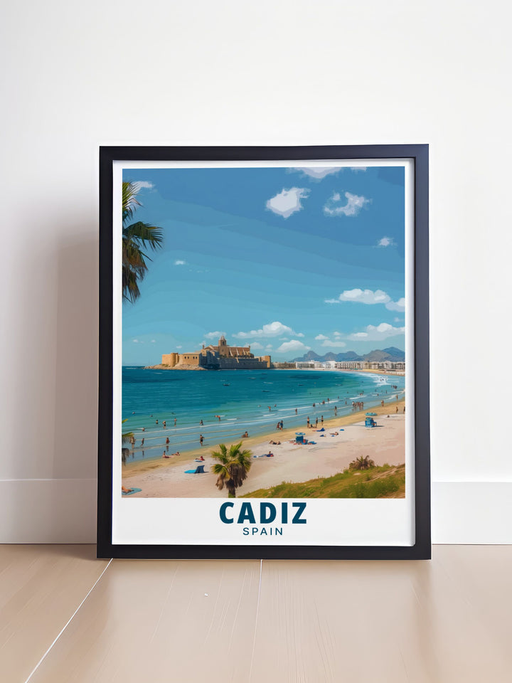 Enhance your home decor with La Caleta Beach elegant home decor prints. These Cadiz posters highlight the beauty of La Caleta Beach providing a stylish and sophisticated addition to any room. Ideal for those who love Spain and its scenic landscapes.