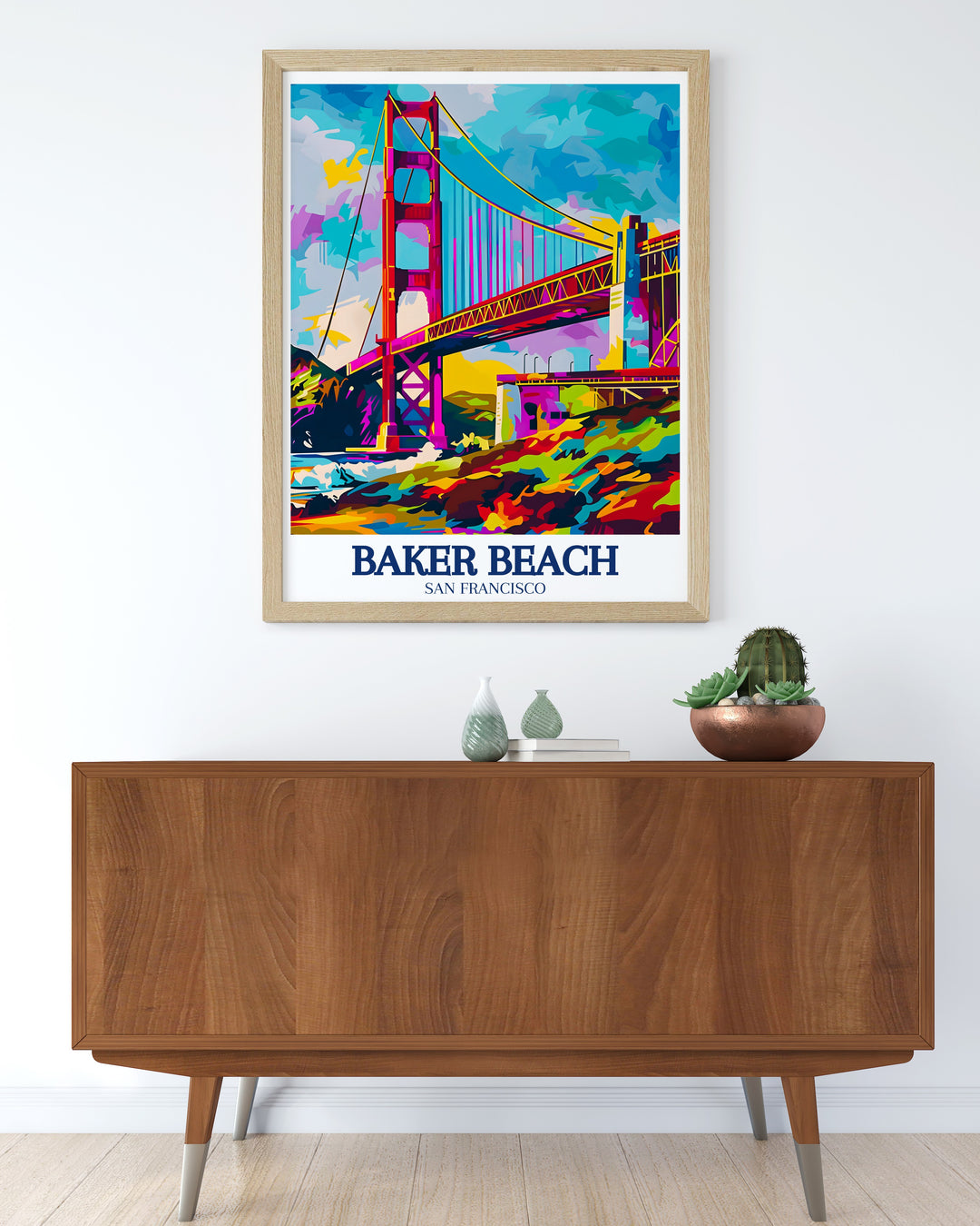 Golden Gate Bridge Home Decor showcasing the vibrant colors and striking design of the Golden Gate Bridge, with the Pacific Ocean as its backdrop. The detailed illustration offers a glimpse into the architectural marvel that defines San Francisco, ideal for architecture lovers and travelers