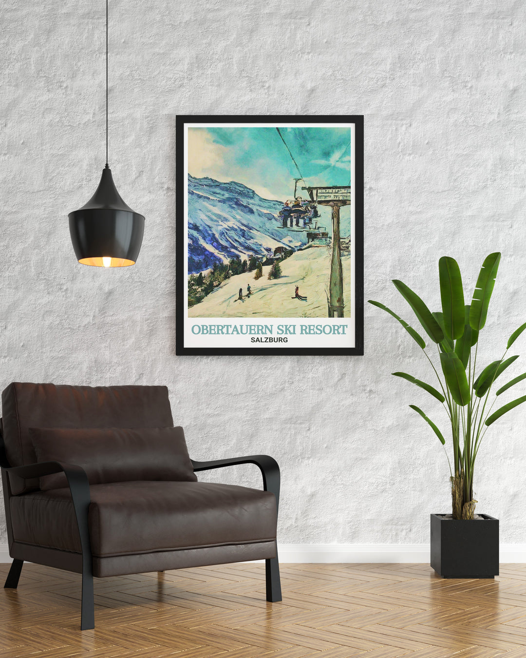 A vintage ski print of Obertauerns Edelweissbahn Chairlift, bringing the charm of Austrias iconic ski resort into your home. Ideal for those who appreciate both the thrill of skiing and the beauty of Salzburgs snow covered landscape.