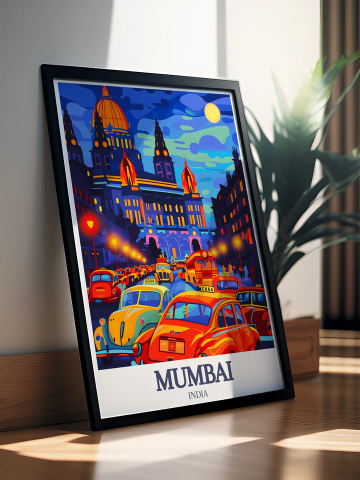 This Mumbai Poster Print beautifully captures the grandeur of Chhatrapati Shivaji Maharaj Terminus, showcasing its stunning Gothic Revival architecture. With a rich blend of historical significance and modern vibrancy, this print is perfect for adding a touch of Mumbais energy to any home or office.