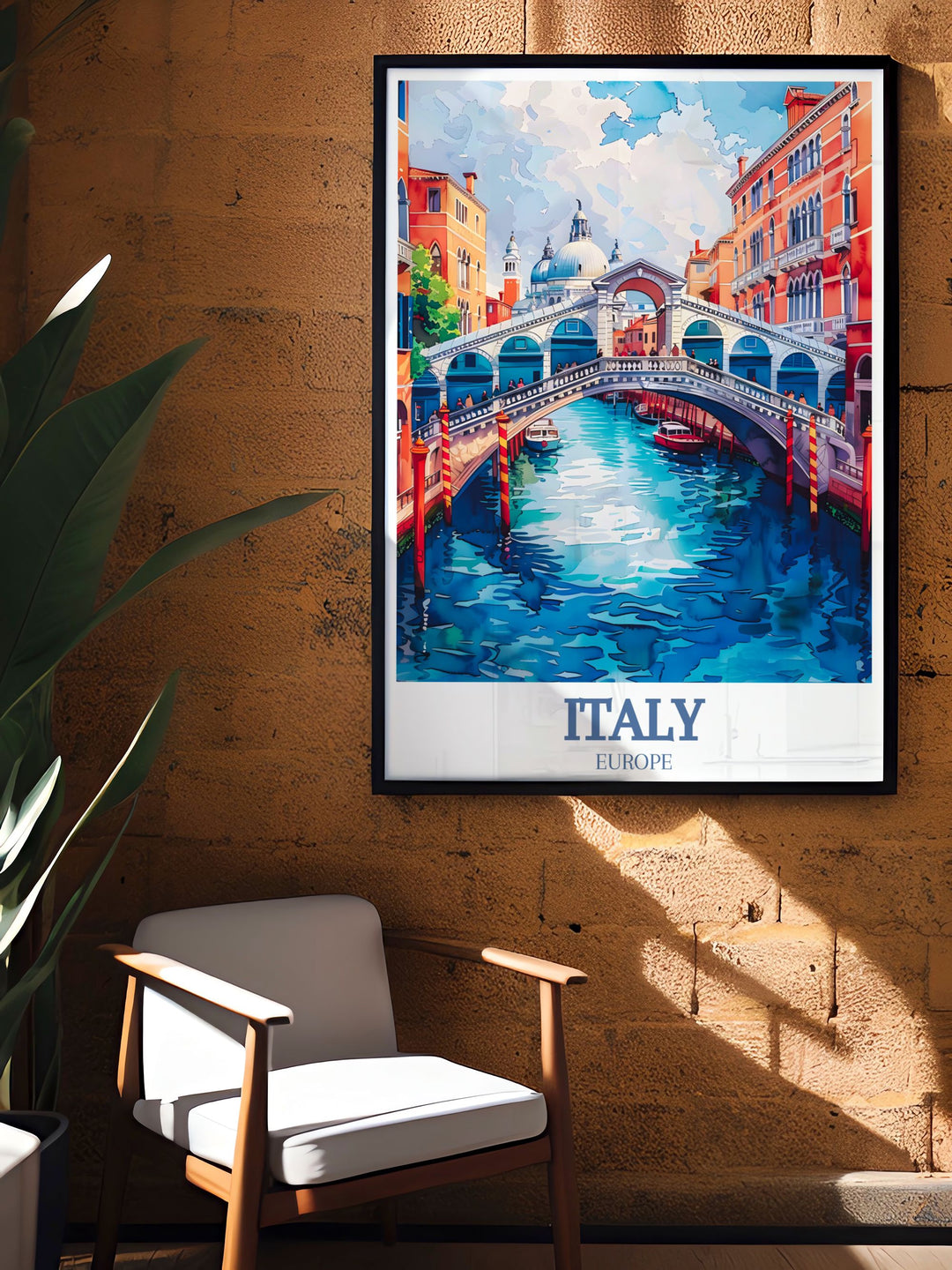 This vintage poster of the Rialto Bridge pays tribute to its historical significance and timeless allure. The classic design and vibrant colors evoke a sense of nostalgia, ideal for those who appreciate Italys rich artistic heritage.