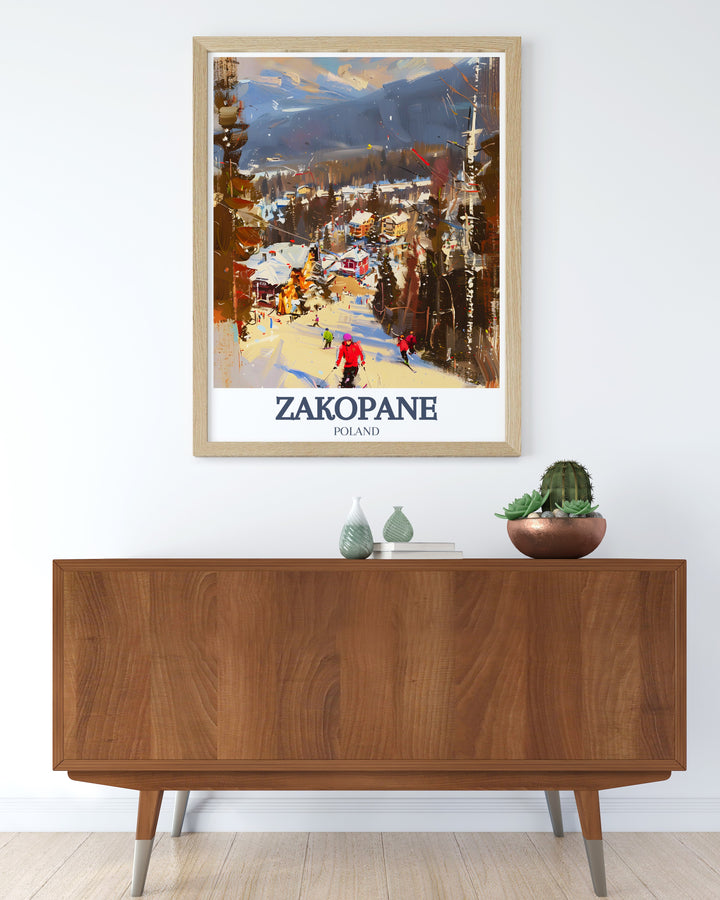 Gubałowka Hill and Kasprowy Wierch Elegant Home Décor featuring a stylish depiction of the Tatra Mountains ideal for modern art lovers seeking unique wall decor to enhance their home.