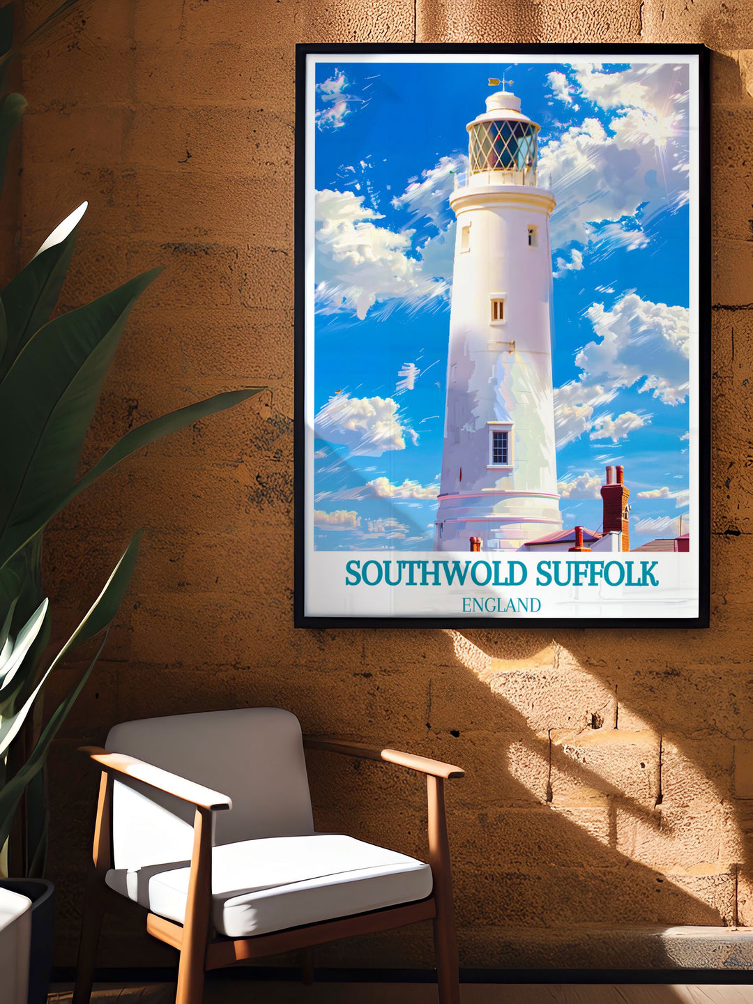 Delight in the timeless charm of Southwold with this art print, capturing the beauty of the lighthouse and the historic town.