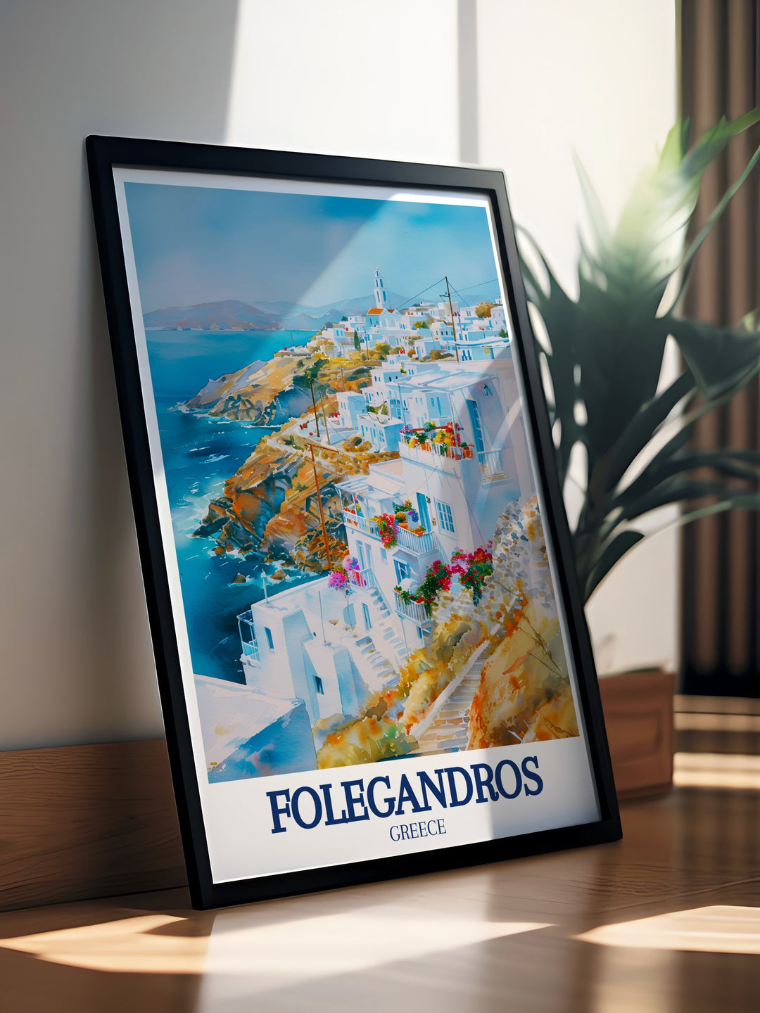 A Folegandros wall art piece featuring the islands stunning coastline and tranquil environment. This print serves as a beautiful reminder of Greeces hidden gems and is perfect for any travel inspired decor.