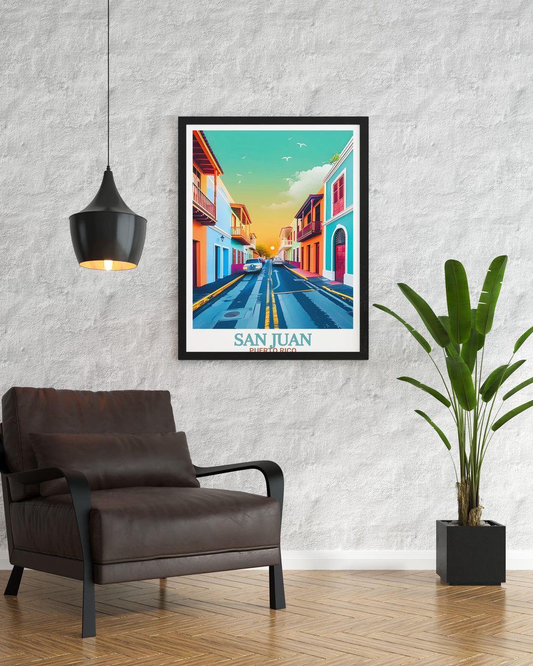 Old San Juan art brings the colorful charm of Puerto Rico to life with this stunning Caribbean print. Perfect for living room decor or as a unique travel gift this poster adds a tropical touch to any space with its vibrant colors and detailed architecture.