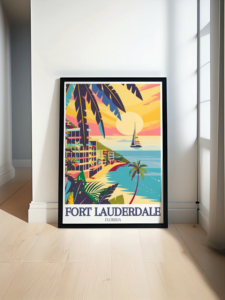 Intracoastal Waterway Travel Poster featuring the calm waters and scenic views of Fort Lauderdales iconic canals, perfect for those who love nature and coastal views.