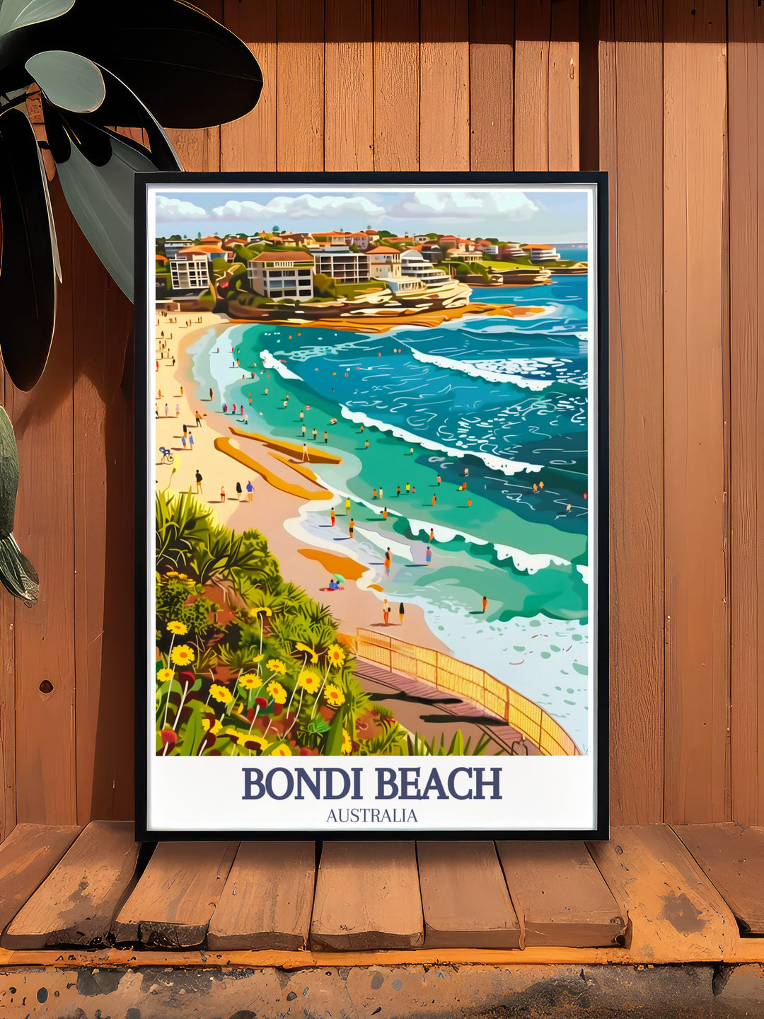 Framed print of Sydney Harbour highlighting the architectural beauty of the Sydney Opera House and Harbour Bridge. Bondi to Coogee Coastal Walk Bondi artwork captures the dynamic atmosphere of the coastal walk, perfect for enhancing your interior design.