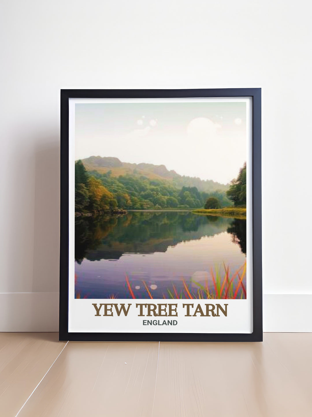 Yew Tree Tarn framed print highlighting the picturesque landscape of the Lake District. This detailed illustration makes a great gift for those who appreciate the beauty of nature and the outdoors.