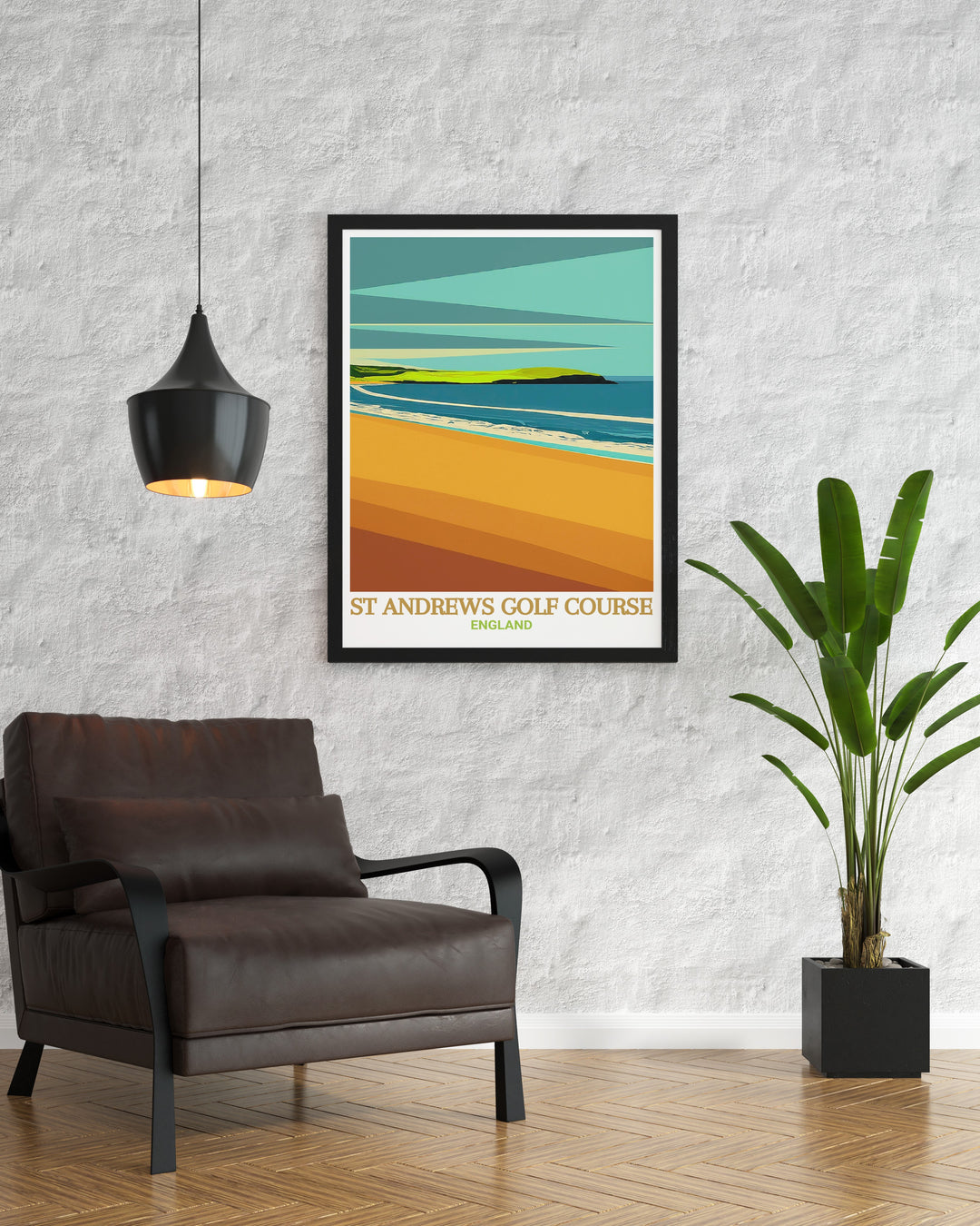 Vintage poster of St Andrews, capturing the classic charm of the Golf Course and West Sands Beach. This print is perfect for those who love travel inspired art that tells a story, adding a touch of Scotlands history and elegance to your decor.