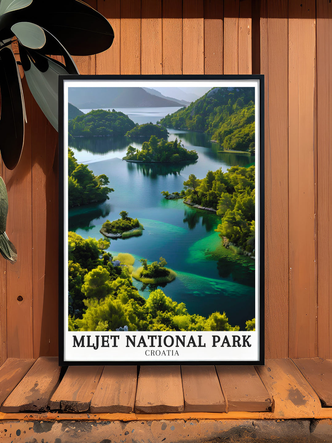 Veliko Jezero, one of the most captivating features of Mljet National Park, is depicted in this beautiful print. The deep blues and greens of the lake, framed by dense forests, create a calming atmosphere. Ideal for those who appreciate the tranquility of nature, this artwork enhances any living space with its serene depiction of Croatias natural beauty.