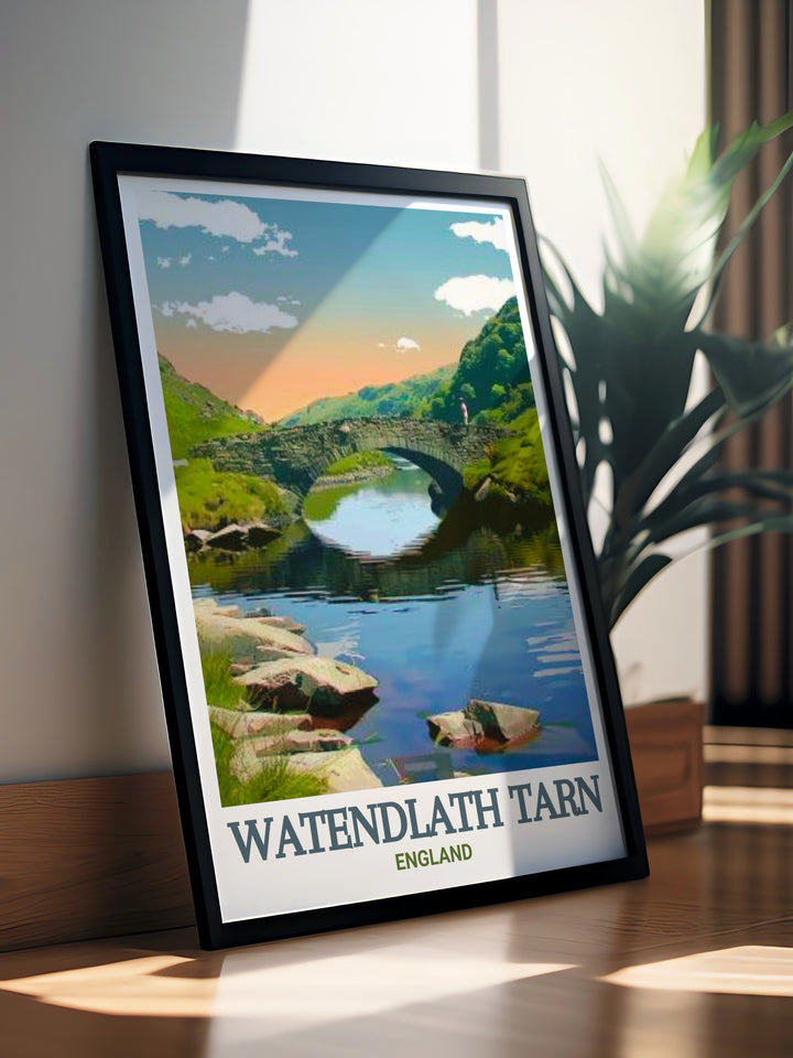 Elegant Framed Print of Watendlath Packhorse Bridge and the scenic Lake District landscape including Watendlath Tarn and iconic Packhorse Bridge ideal for refined home decor