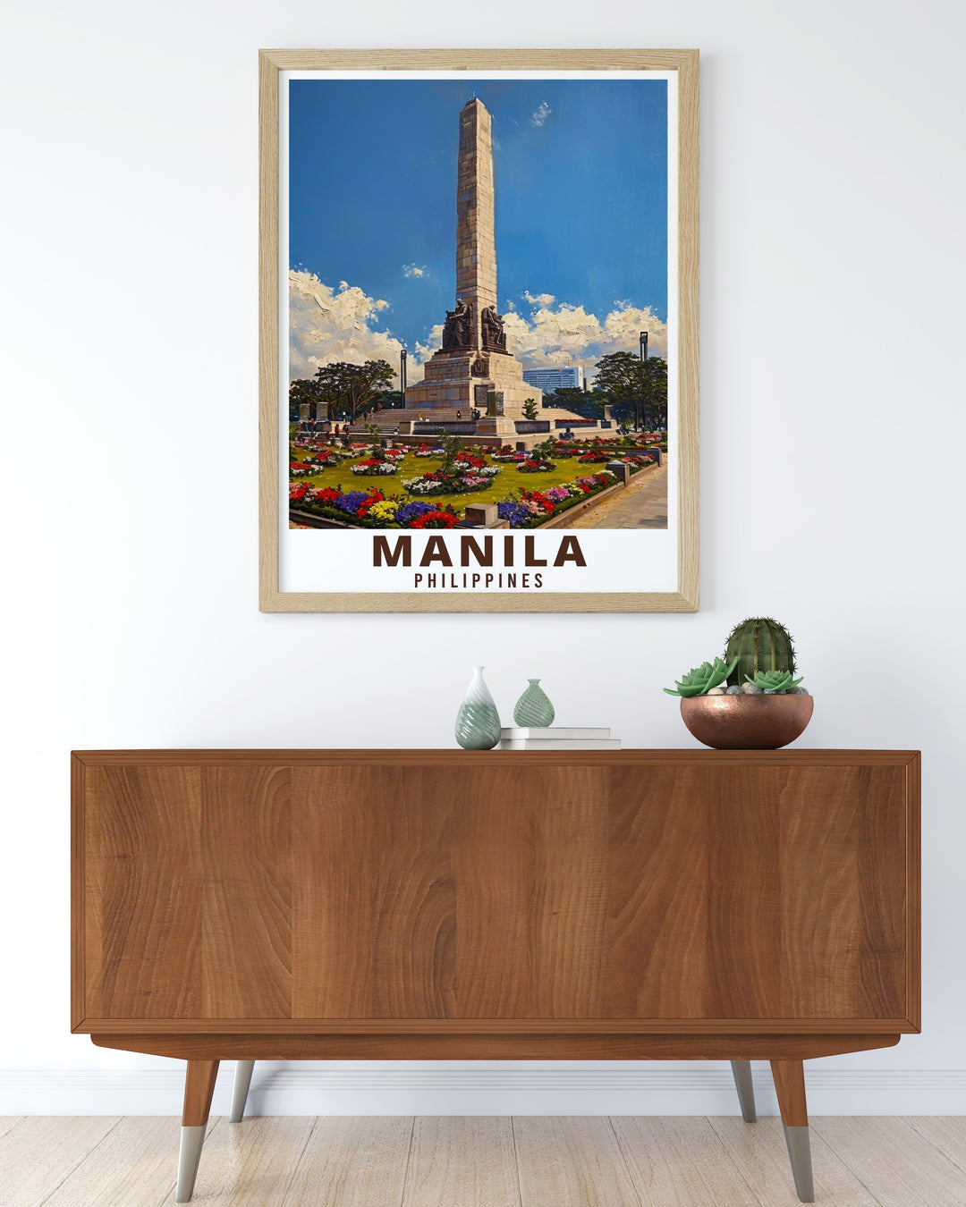 This Manila Poster features the iconic Rizal Monument, capturing the essence of the Philippines history and culture. The modern design makes it a perfect gift or addition to any space, offering a unique take on Manilas landmarks.