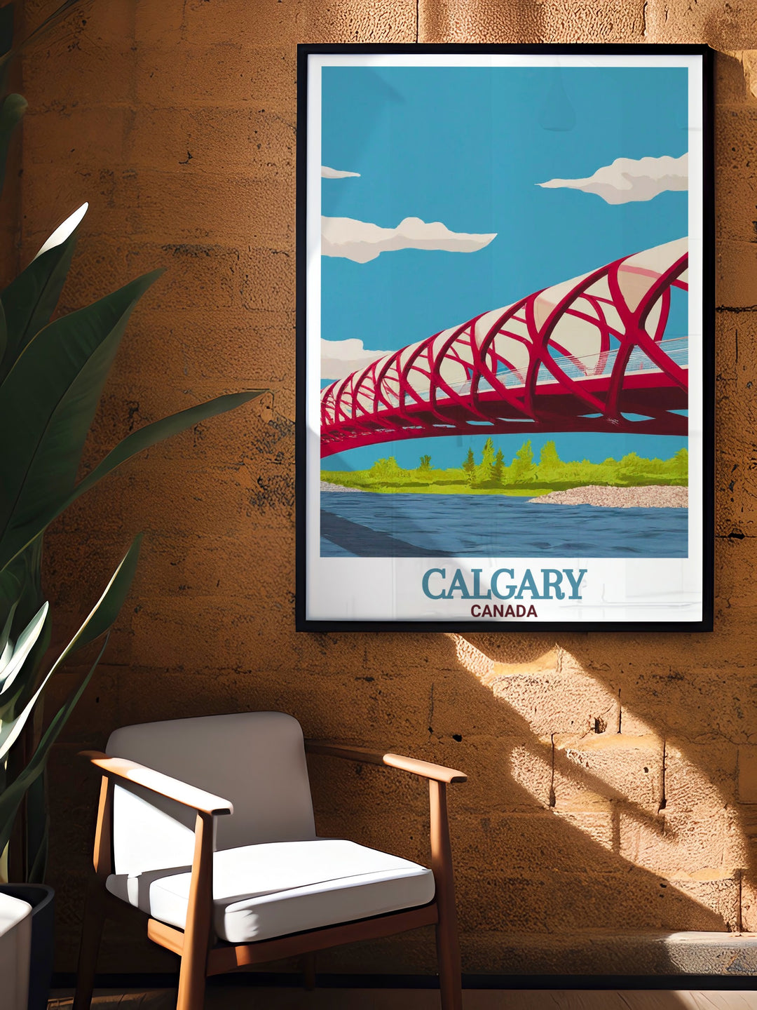 Bring the elegance of Calgarys Peace Bridge into your home with this exquisite artwork. Perfect for Canada decor this print showcases the bridges stunning design making it a great addition to any room.