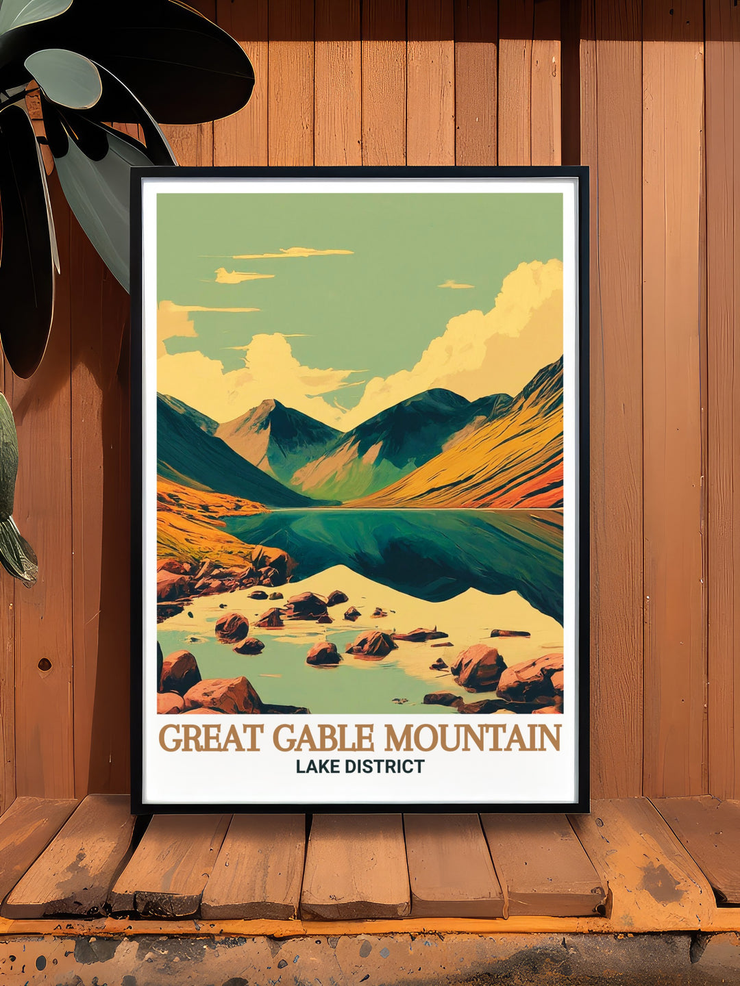 The Lake District travel print offers a captivating view of both Great Gable Mountain and Wastwater, two of the regions most iconic landmarks. The print combines the majesty of the mountain with the tranquility of the lake, creating a piece of art that is both visually stunning and serene. This travel print is ideal for those looking to bring the beauty of the outdoors into their home.