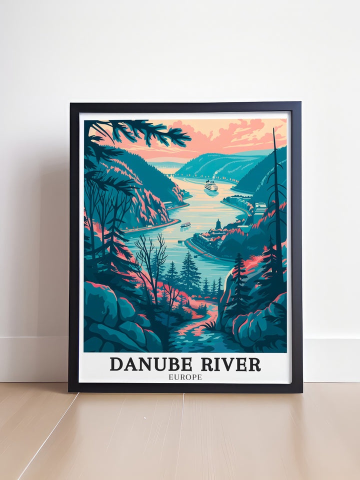 Kazan Gorge Hungary is magnificently portrayed in this Danube Wall Art. The print captures the dramatic scenery of the gorge and the flowing Danube River. Perfect for enhancing your living space with a touch of natural beauty.