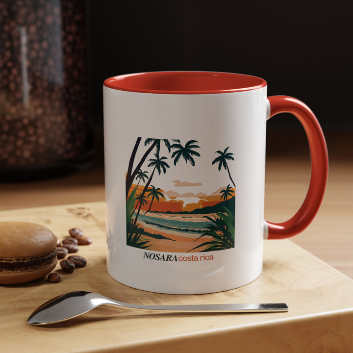 A beautifully crafted Nosara Costa Rica mug featuring vibrant artwork inspired by Nosara’s lush beaches and serene sunsets. Made from durable ceramic, this mug is dishwasher and microwave safe, perfect for coffee and tea lovers who appreciate tropical elegance.