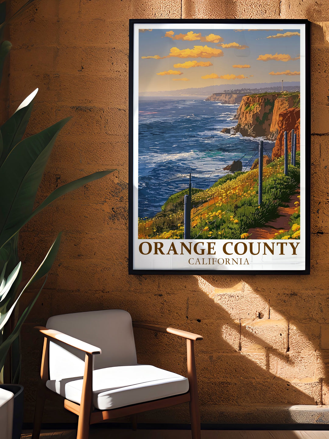 USA vintage poster showcasing the stunning landscapes of Dana Point Headlands and the vibrant coastal life of Orange County. This artwork offers a nostalgic view of one of Californias most beautiful destinations, perfect for adding character to your home. Ideal as a gift or personalized wall art.