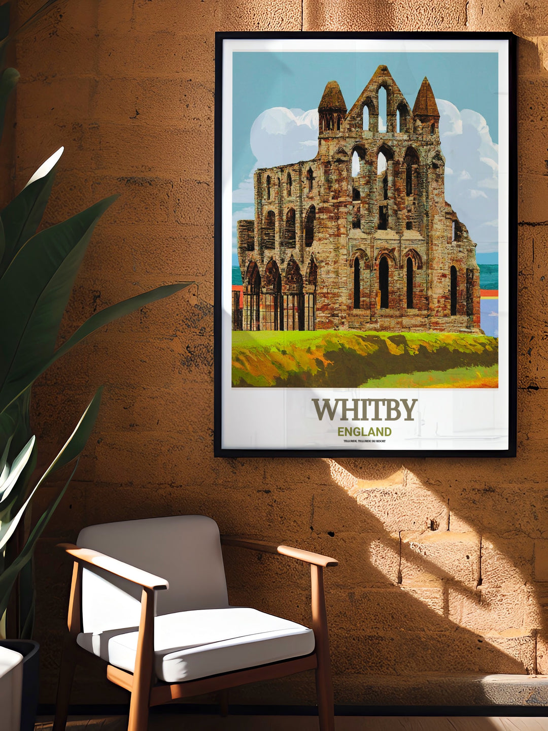 Whitby Abbey vintage travel poster celebrating the historic charm of one of Yorkshires most famous landmarks. Ideal for anyone who loves historic travel art, this print is both stylish and timeless.