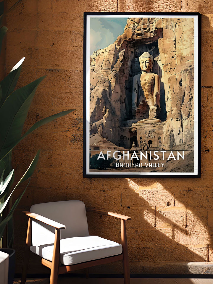 Beautiful Bamiyan Valley and Buddhas wall art depicting the serene valley and iconic Buddhas a meaningful addition to your art collection that celebrates Afghanistans timeless beauty