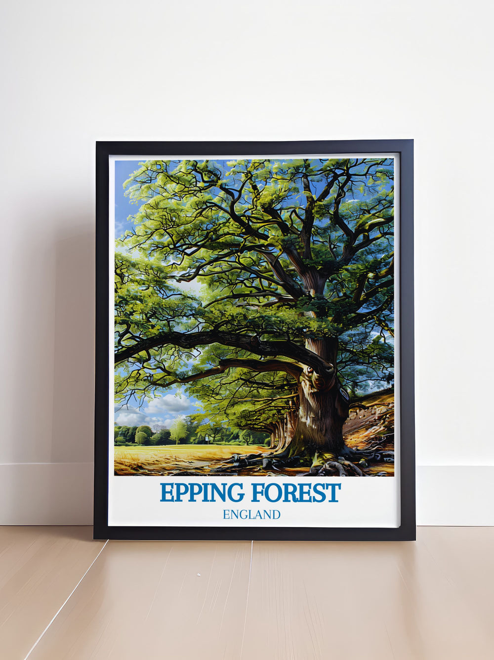 Gallery wall art featuring the ancient oaks of Epping Forest, providing a picturesque view of Londons historic woodland.