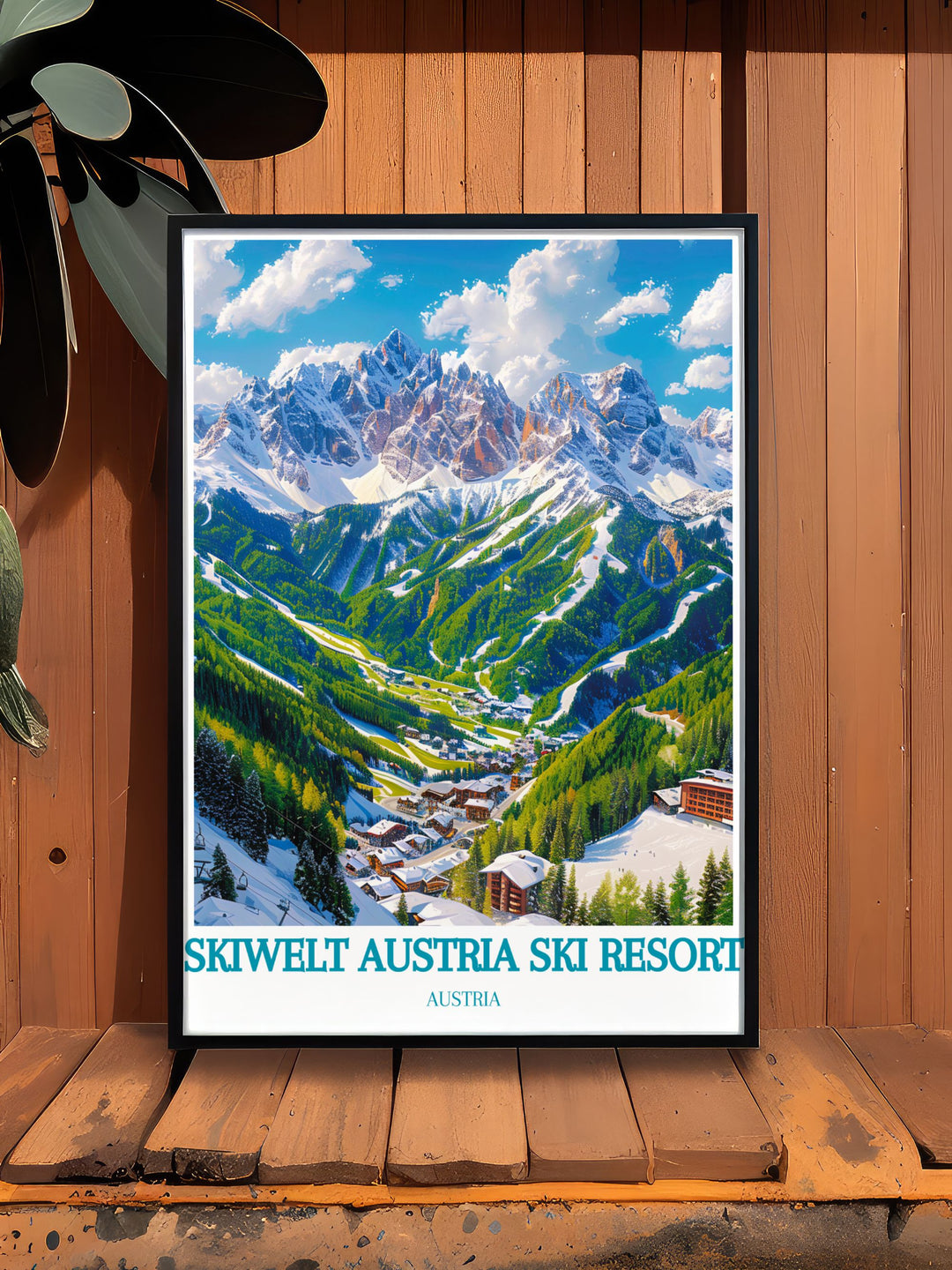 Celebrate the timeless allure of vintage skiing with the SkiWelt Austria Poster Print. Featuring the picturesque Ellmau region, this art piece is ideal for those seeking elegant home decor that reflects the spirit of winter sports and alpine adventure.