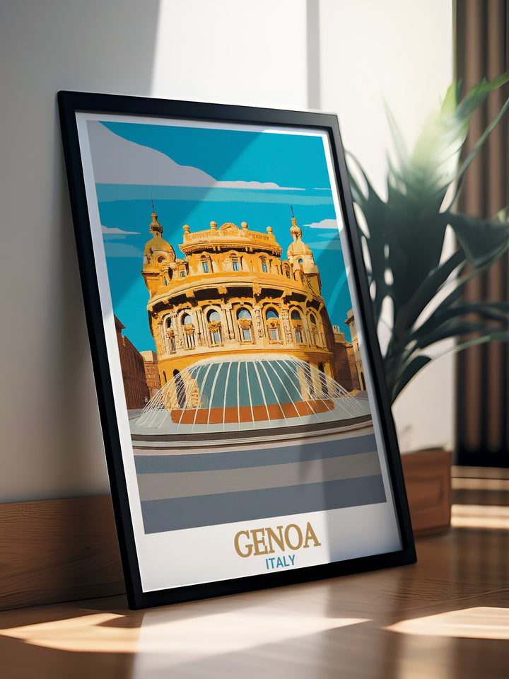 This stunning wall art of Piazza De Ferrari in Genoa, Italy, showcases the classic beauty of the citys most famous square. Perfect as a gift or for adding elegance to your own decor, it celebrates the heart of Genoas rich cultural history.