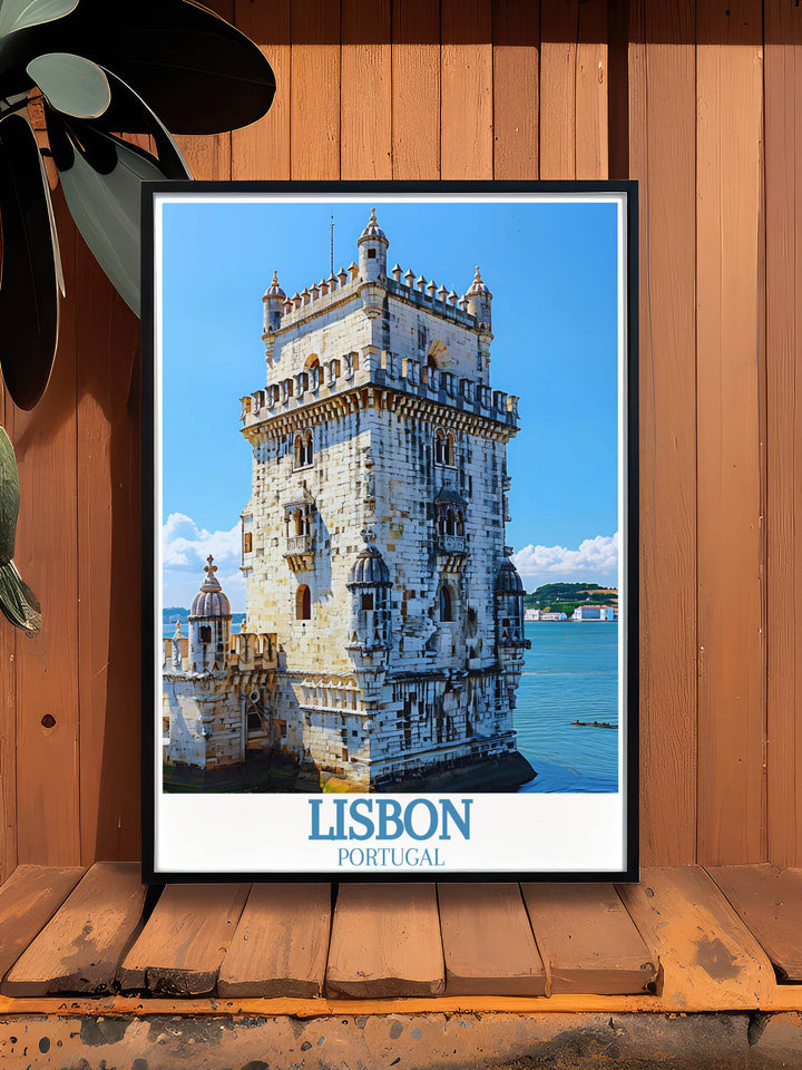 Belem Tower Torre de Belem Stunning Print capturing the beauty and historical significance of the tower with a modern touch suitable for stylish home and wall decor.