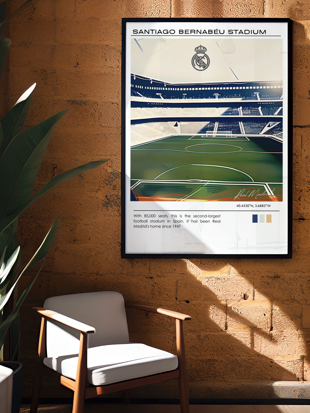 Real Madrid Poster with Jude Bellingham in a Santiago Bernabeu scene ideal for sports bedroom art or office wall decor a must have for football fans