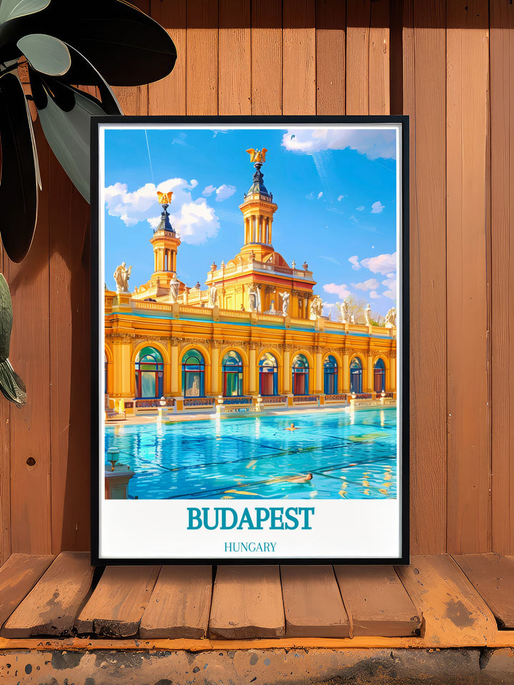 Budapest travel print highlighting the elegant Szechenyi Thermal Bath in a fine line art style a wonderful gift for any occasion