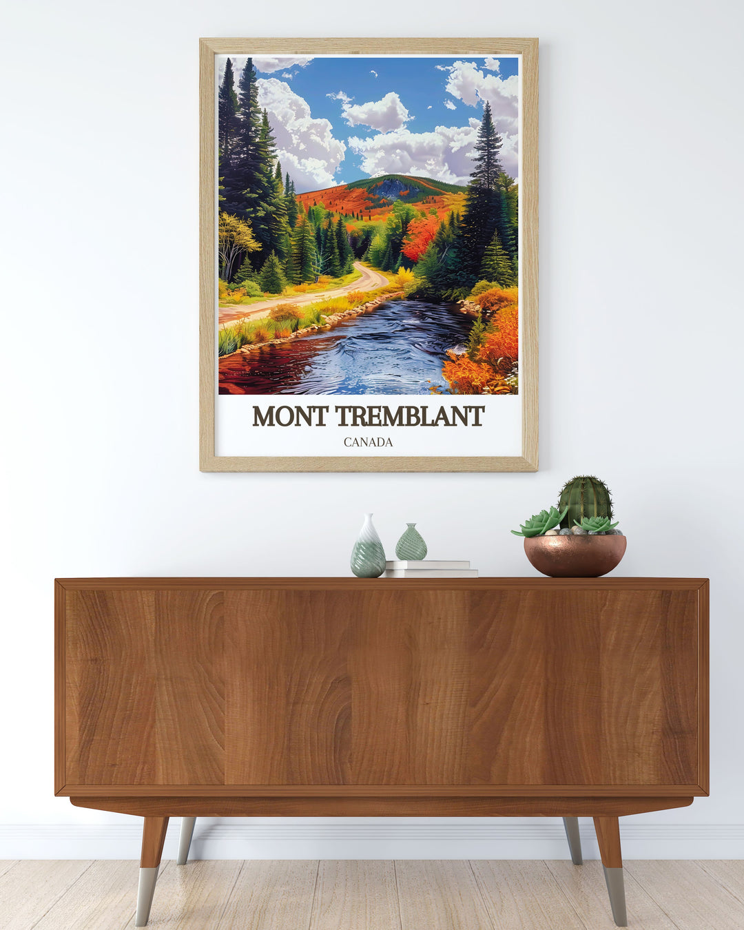 Canadian ski print of Mont Tremblant National Park capturing the essence of the Laurentian Mountains and the thrill of skiing down pristine slopes ideal for nature lovers and ski enthusiasts looking to add adventure to their home decor.