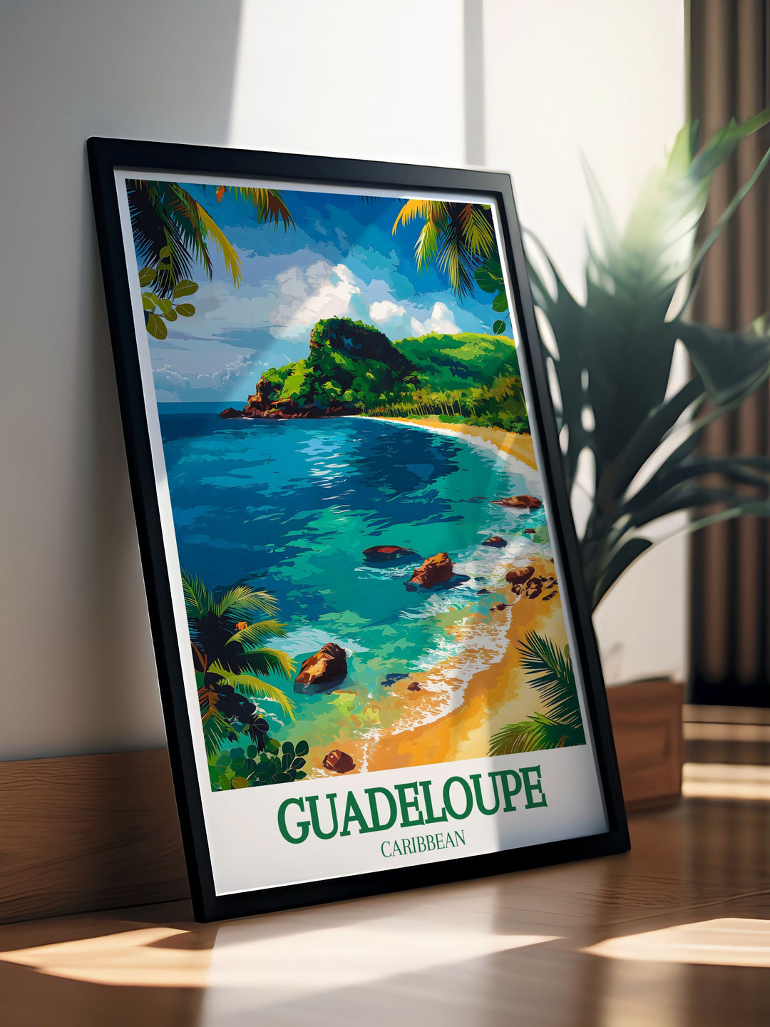 Showcasing the serene beauty of Grand Anse Beach, this poster captures the tranquil waters and endless shoreline of one of the Caribbeans most beautiful beaches. Ideal for those who dream of tropical escapes, this artwork brings a touch of paradise to your home.